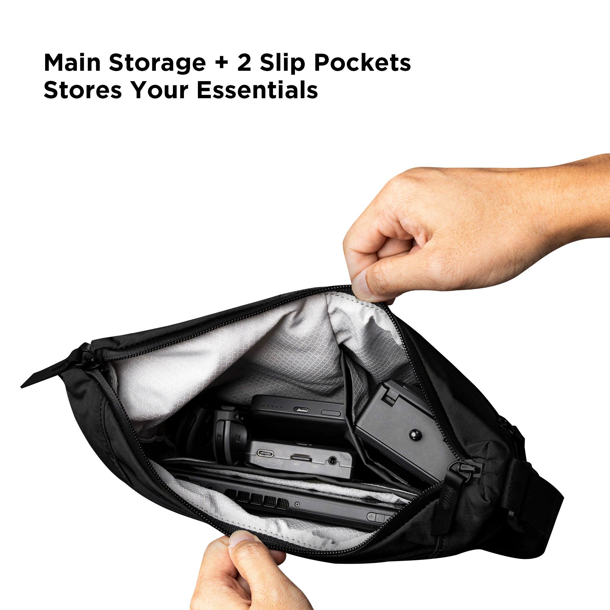 Main Storage + 2 Slip Pockets Stores Your Essentials