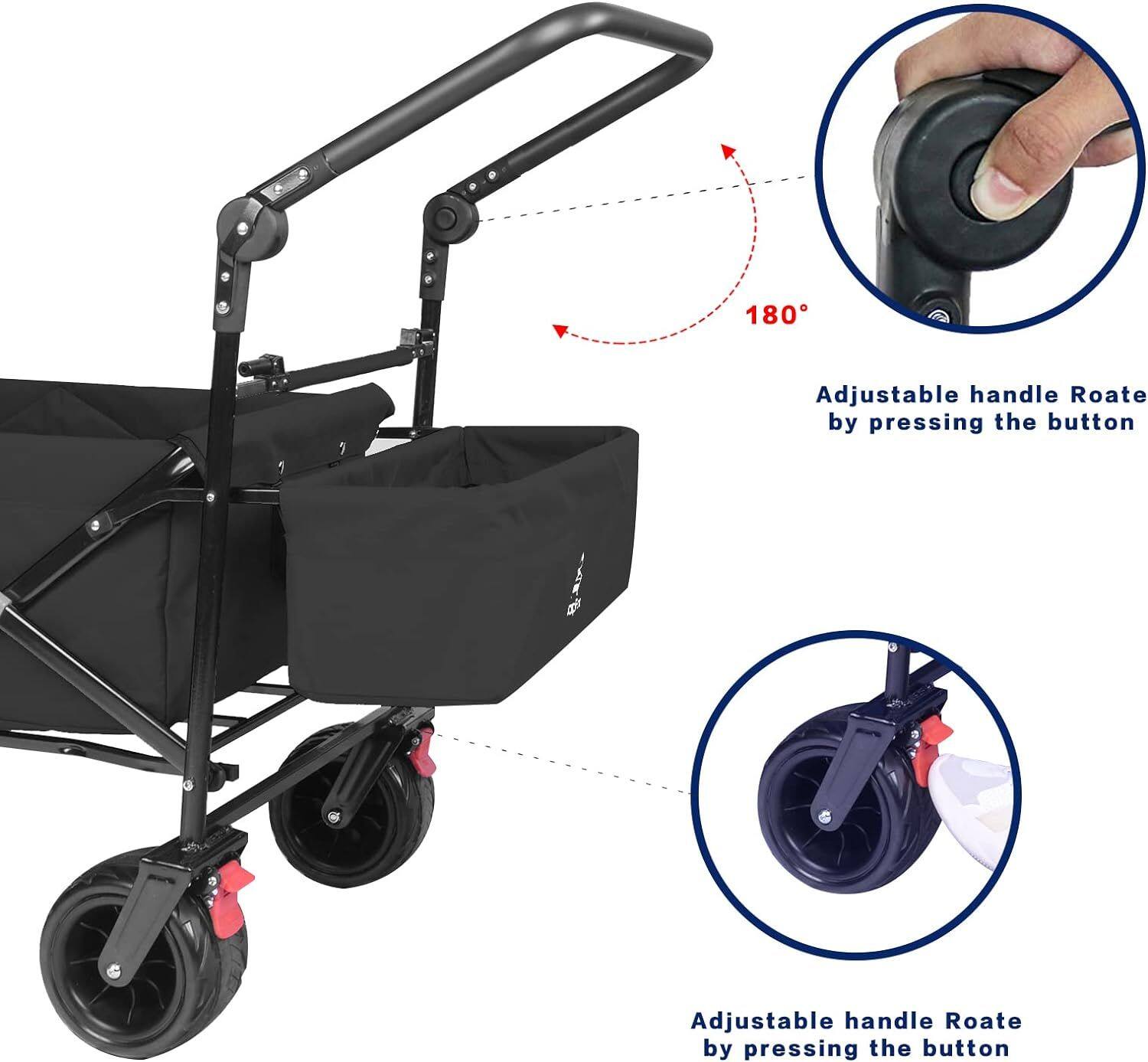 180° Adjustable handle Rotate by pressing the button  
Adjustable handle Rotate by pressing the button