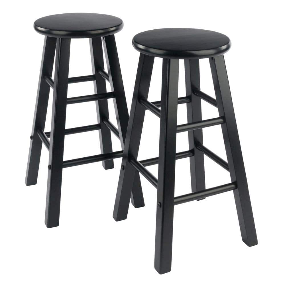 FurniFact - Wooden Barstools – Set of 2 Stools for Kitchen Counter or Bar - Black