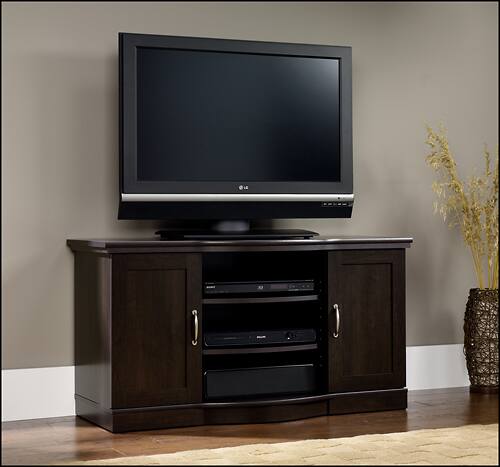 Angle View: Sauder - Entertainment Credenza in Cinnamon Cherry - Cinnamon Cherry