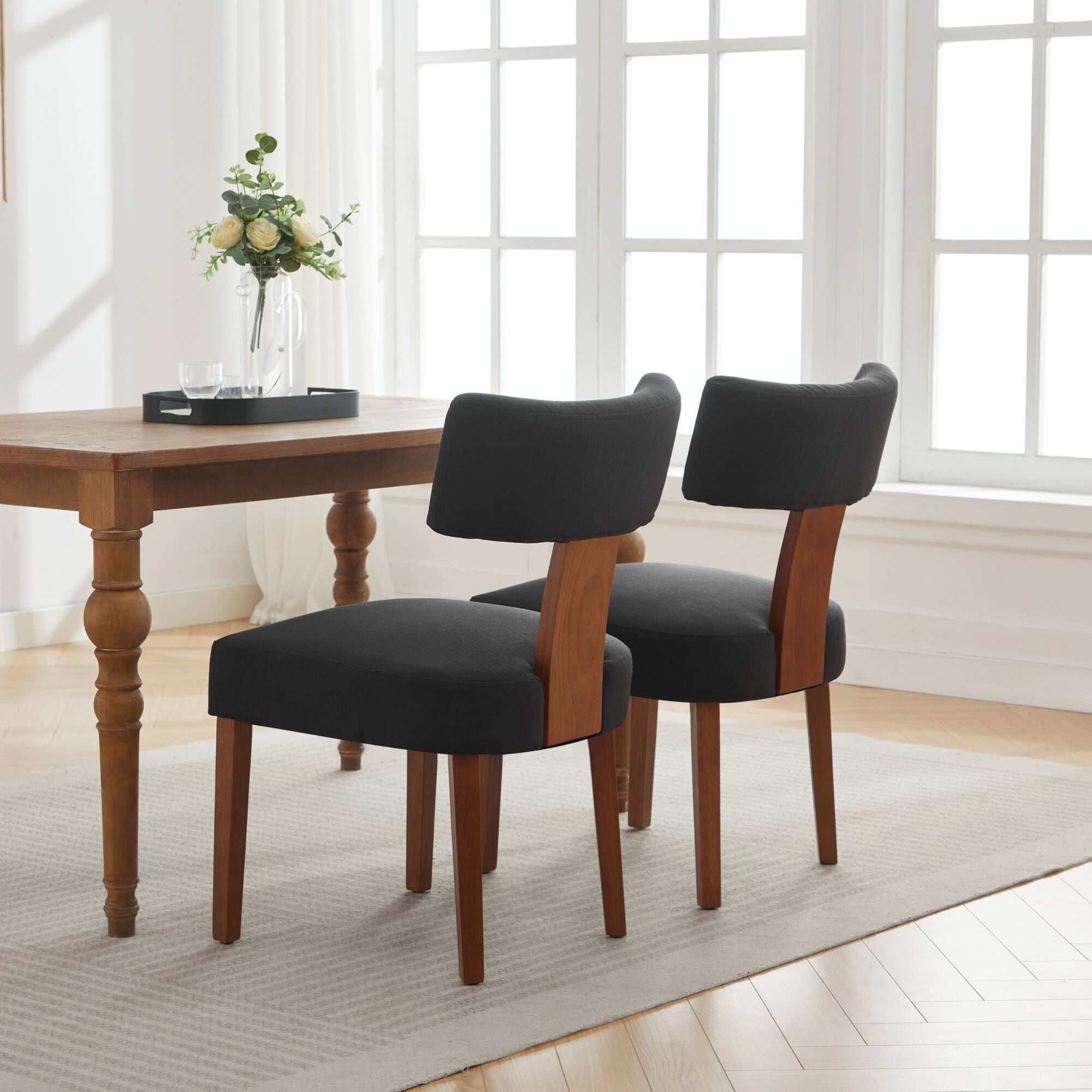 Alt View 6. GOODSILO - Set of 2 Modern Armless Dining Chairs with Curved Backrest and Solid Wooden Legs for Dining and Living Room - Black.