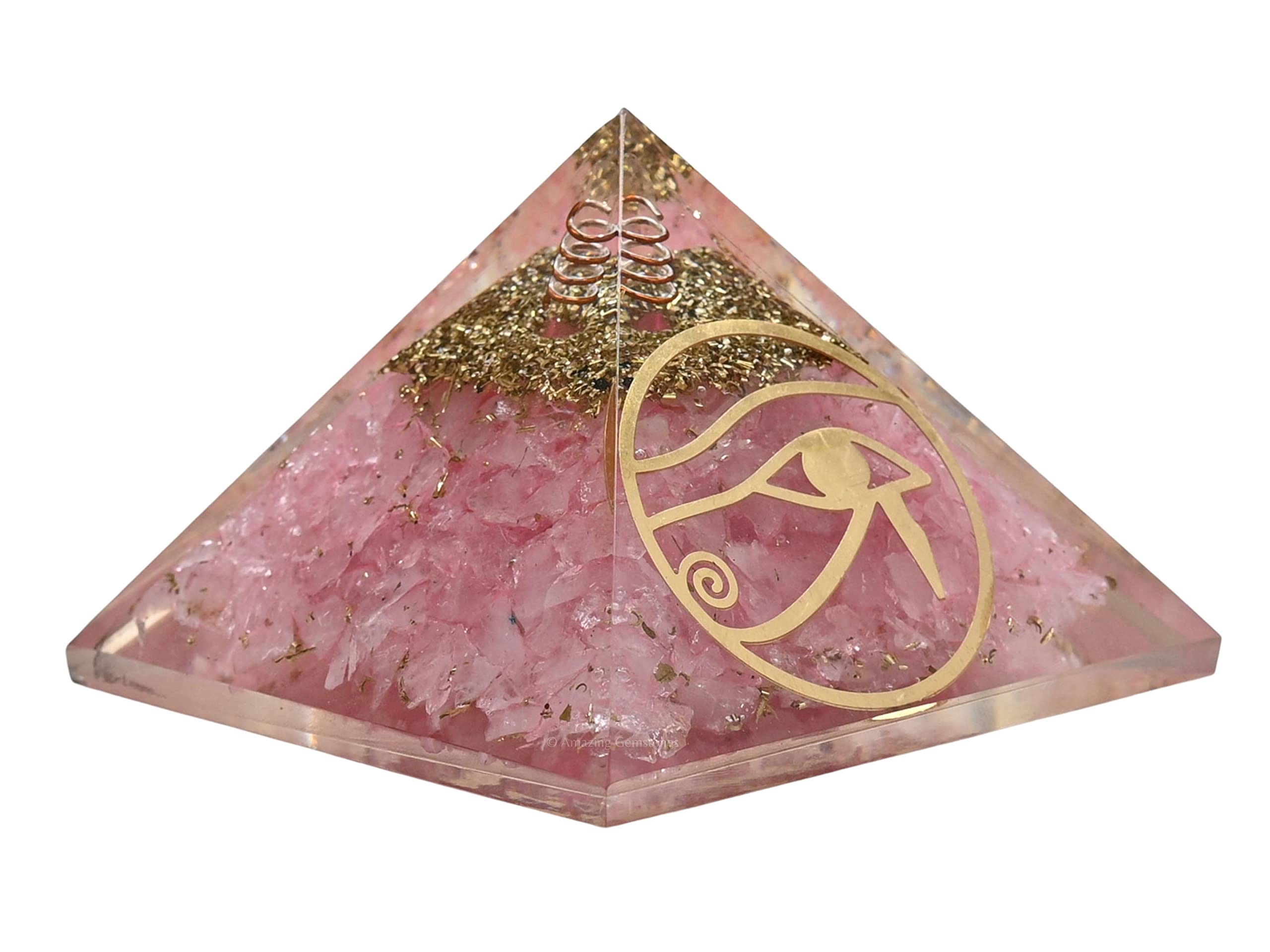 Refined Abode Design - Rose Quartz Orgone Pyramid 2.8" Pink Crystal Energy Generator for Protection Meditation Gift - Eye of Ra