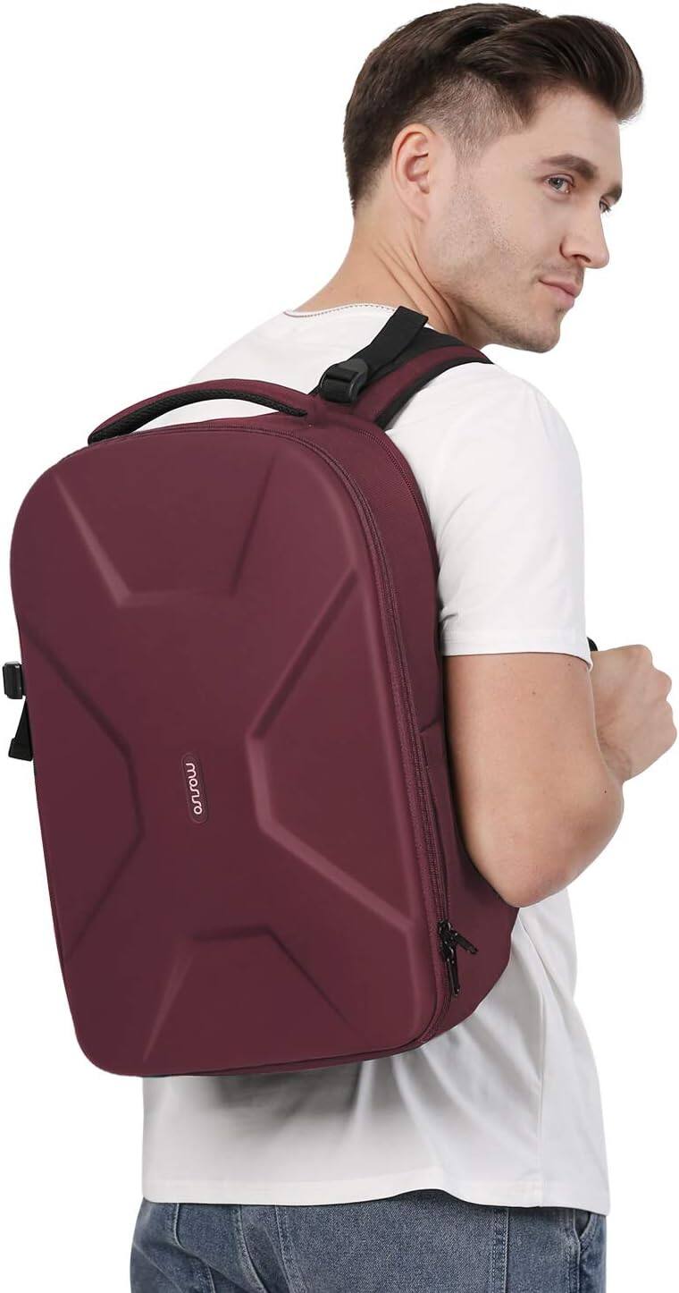 Alt View 2. mosiso - Camera Backpack 15-16 inch Waterproof Hardshell Camera Bag with Tripod Holder&Laptop Compartment - Wine Red.