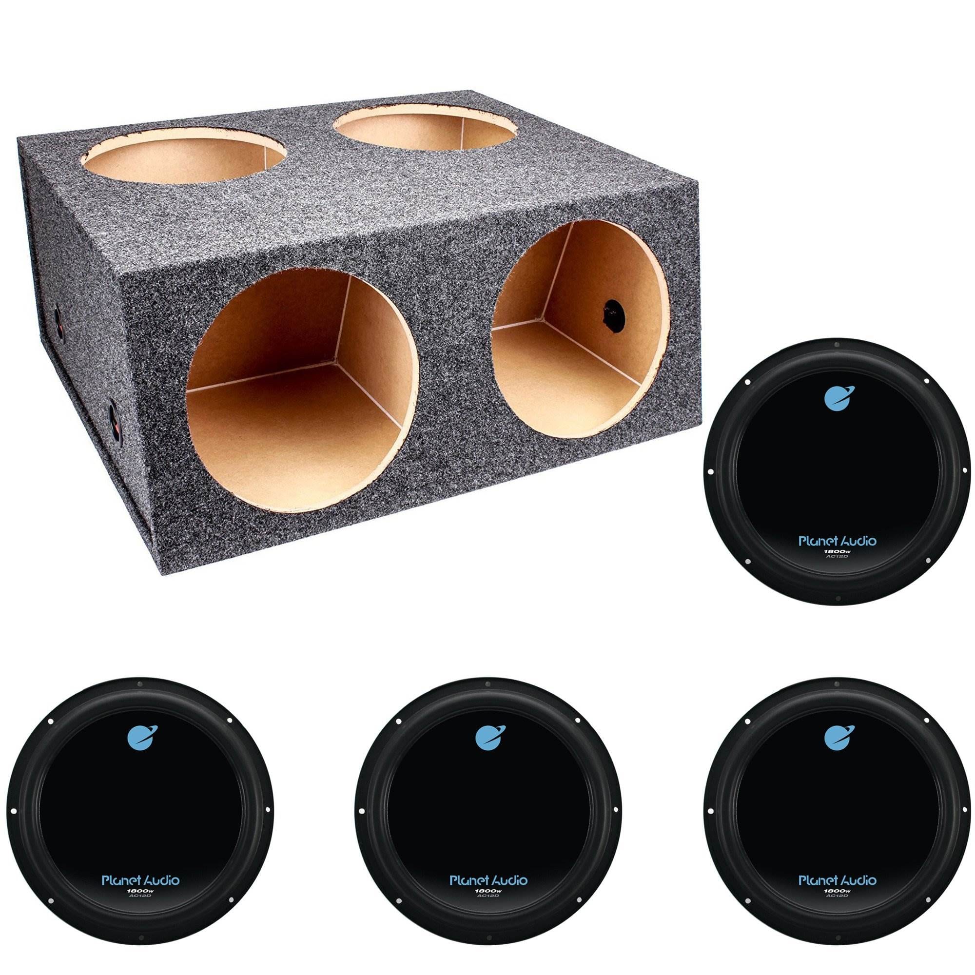 QPower - Q Power 4 Hole 12" Sealed Divided Subwoofer Box & 12" 1800W Subwoofer (4 Pack) - Black