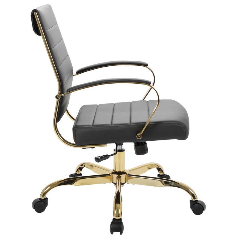 Alt View 4. LeisureMod - Benmar Leather Office Chair with Gold Accents, Adjustable Height, Swivel, Ergonomic Design for Home Office or Workspace - Black.