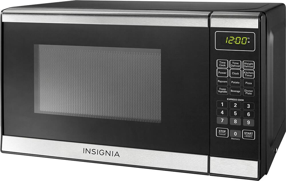 Left. Insignia™ - 0.7 Cu. Ft. Compact Microwave - Stainless steel.