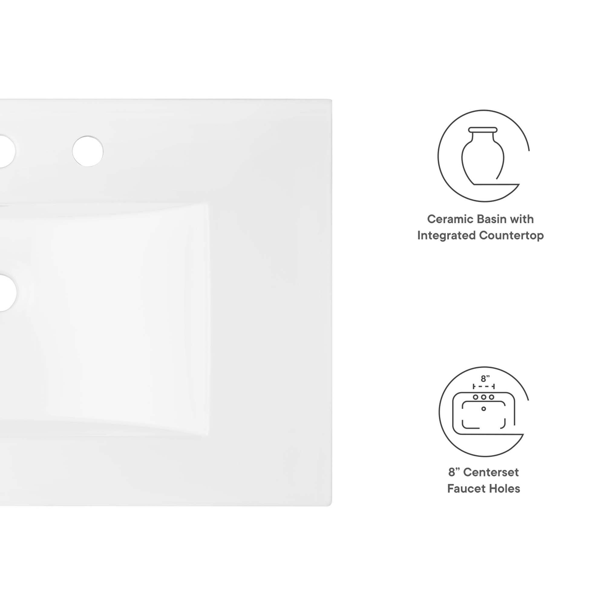 Ceramic Basin with Integrated Countertop  
8" Centerset Faucet Holes