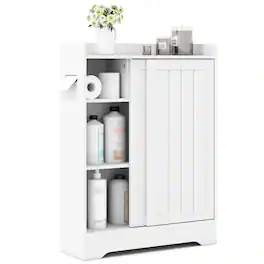 Gymax - Bathroom Floor Cabinet w/2 Sliding Doors & Adjustable Shelves for Small Spaces - White
