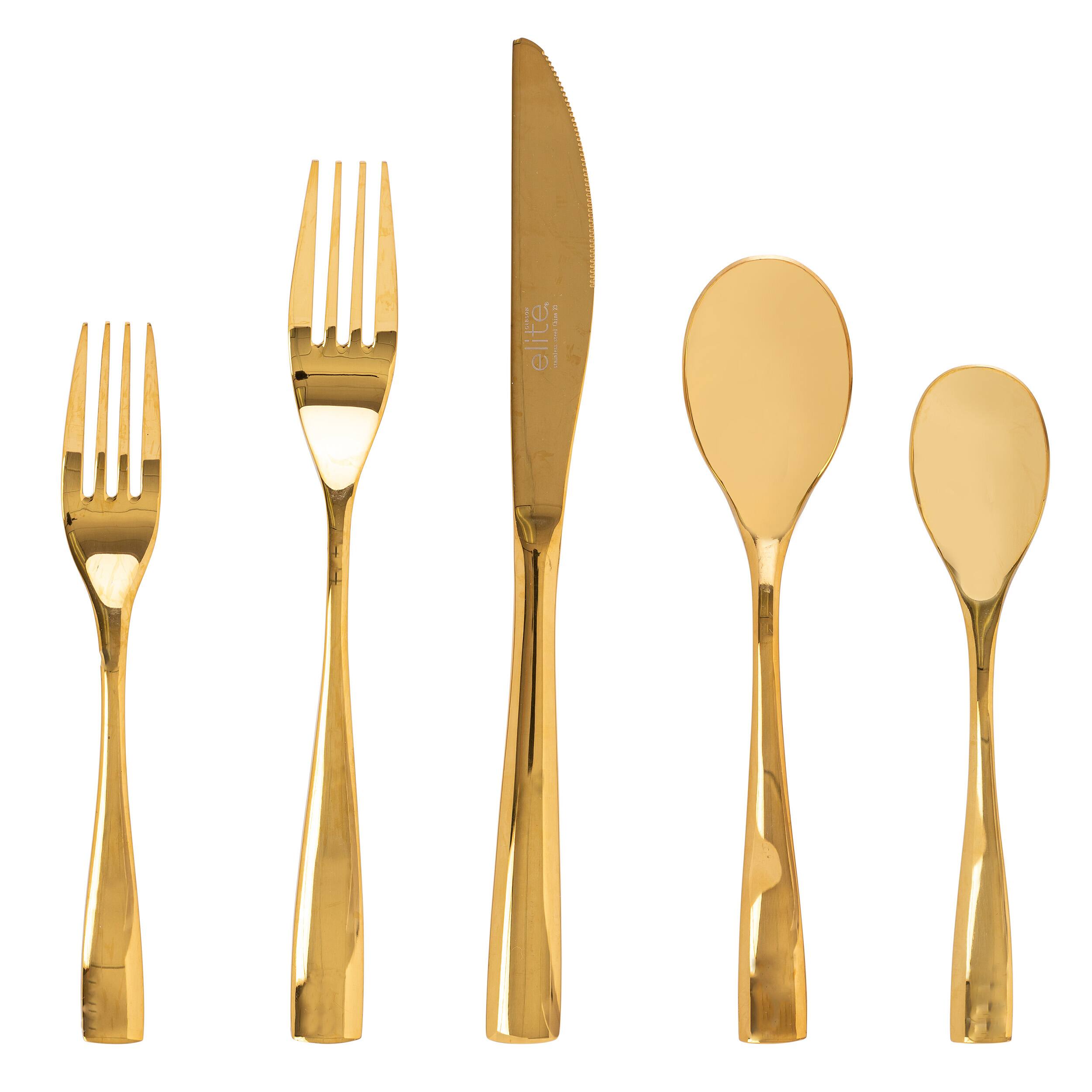 Gibson - Elite Holland Road 20 Piece Stainless Steel Flatware Set - Gold