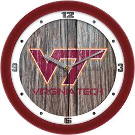 MpDirect - Virginia Tech Hokies 11.5'' Suntime Premium Glass Face Weathered Wood Wall Clock - Multicolor