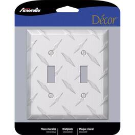 AMERELLE - Diamond 2 gang Stamped Aluminum Toggle Wall Plate 1 pk - Silver