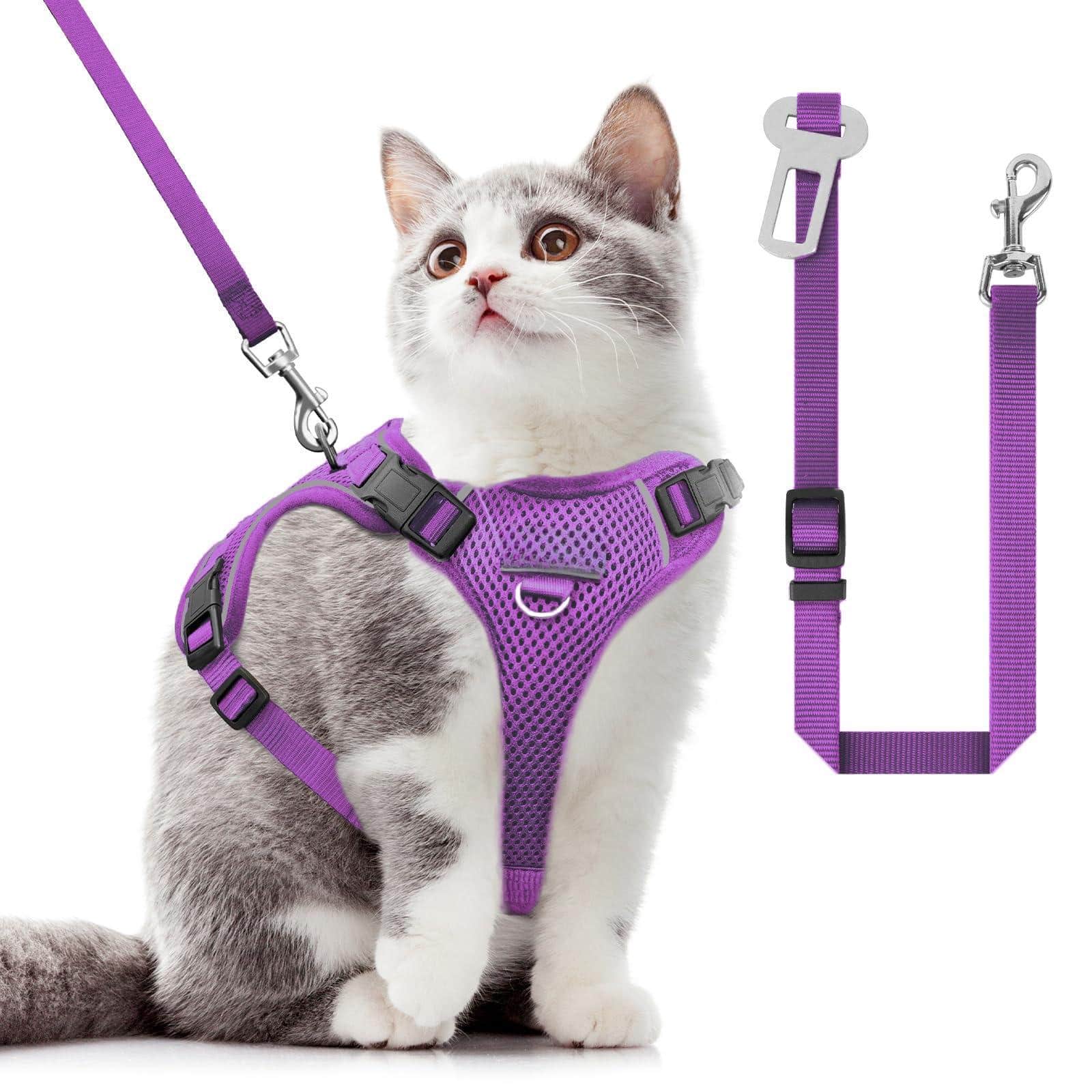 Paradigms Interiors - Cat Harness And Leash For Walking Adjusted In Four Directions Breathable Anti Escape That Can Be Fitted - Purple-Small (7-12lb)