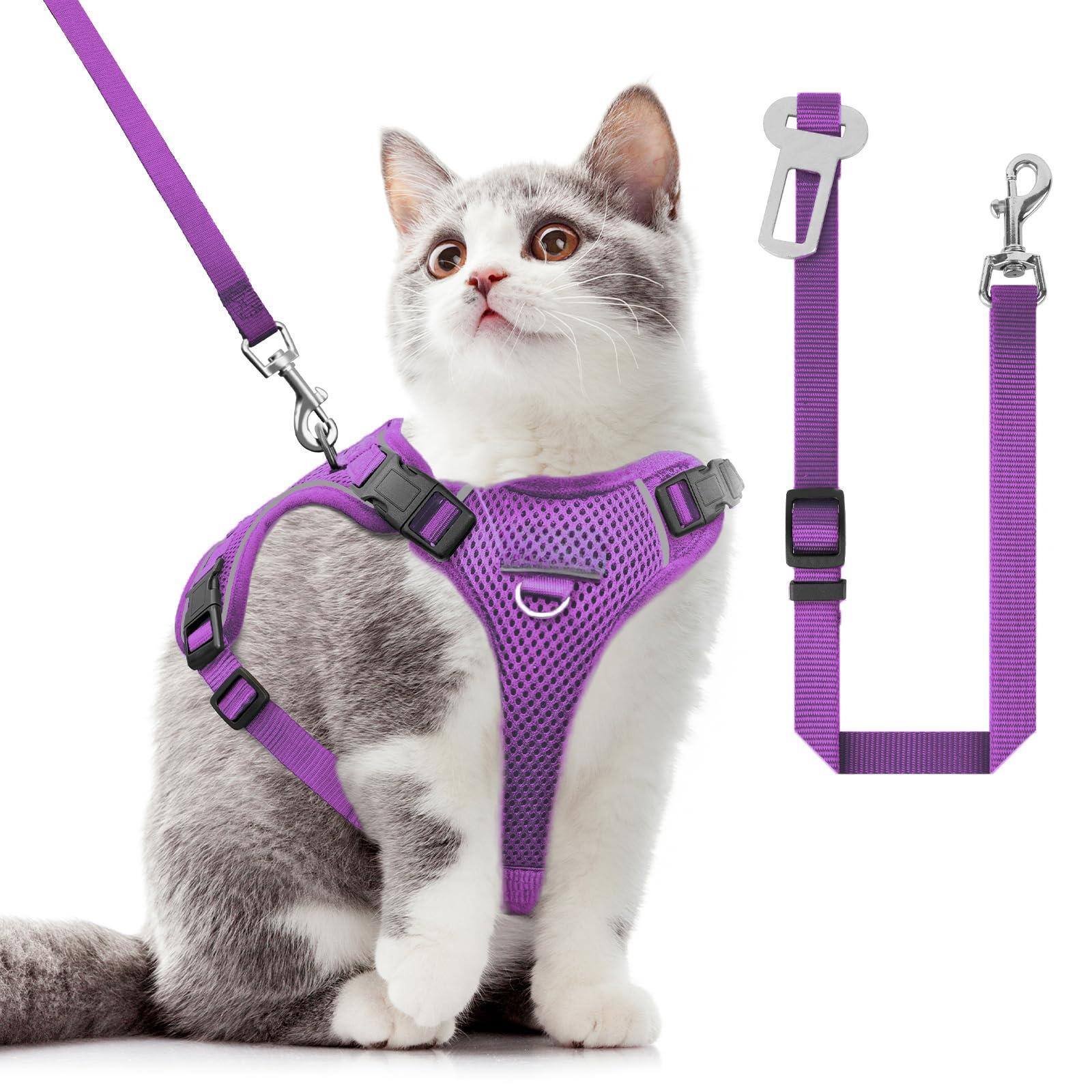 Front. Paradigms Interiors - Cat Harness And Leash For Walking Adjusted In Four Directions Breathable Anti Escape That Can Be Fitted - Purple-Small (7-12lb).