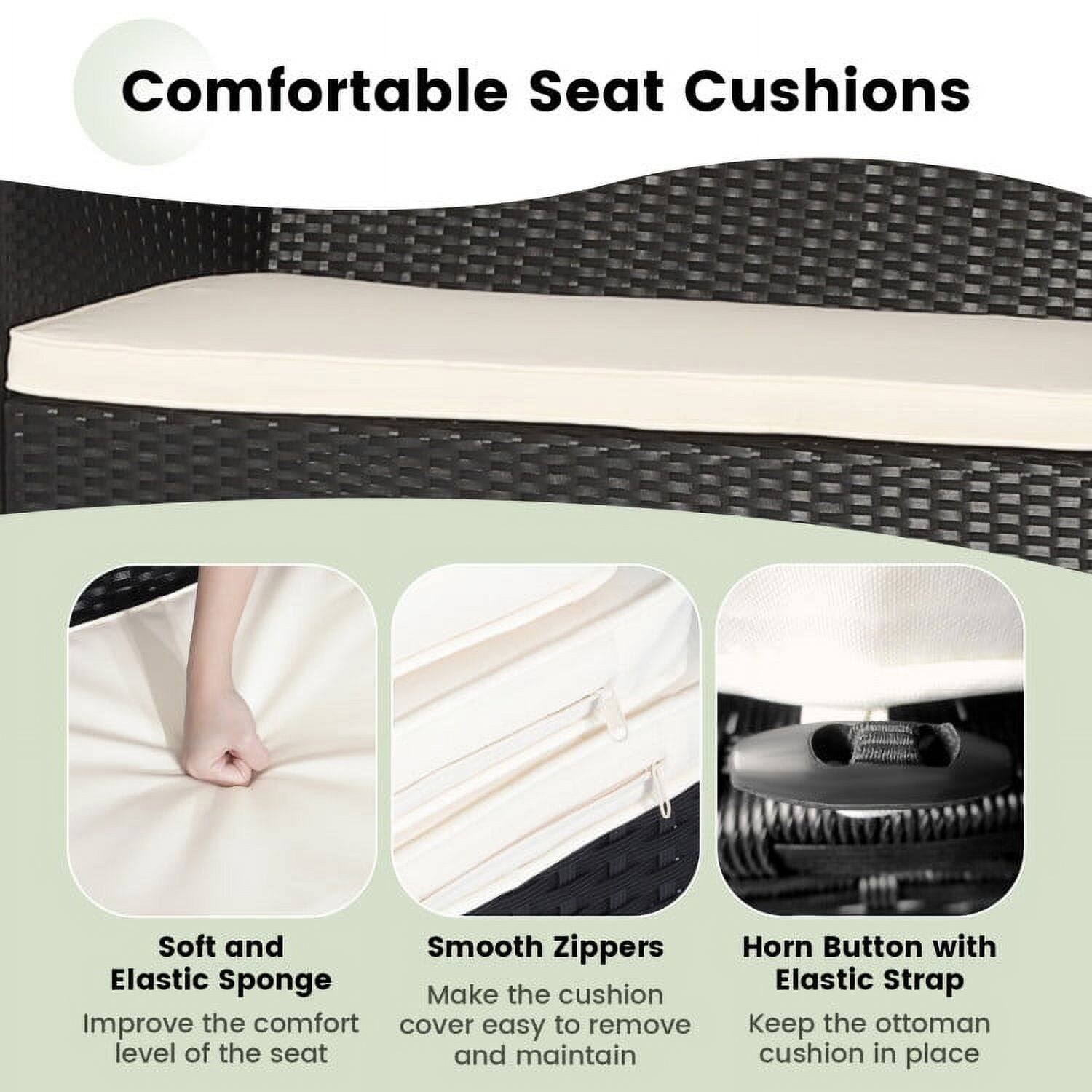 Comfortable Seat Cushions

- Soft and Elastic Sponge: Improve the comfort level of the seat
- Smooth Zippers: Make the cushion cover easy to remove and maintain
- Horn Button with Elastic Strap: Keep the ottoman cushion in place