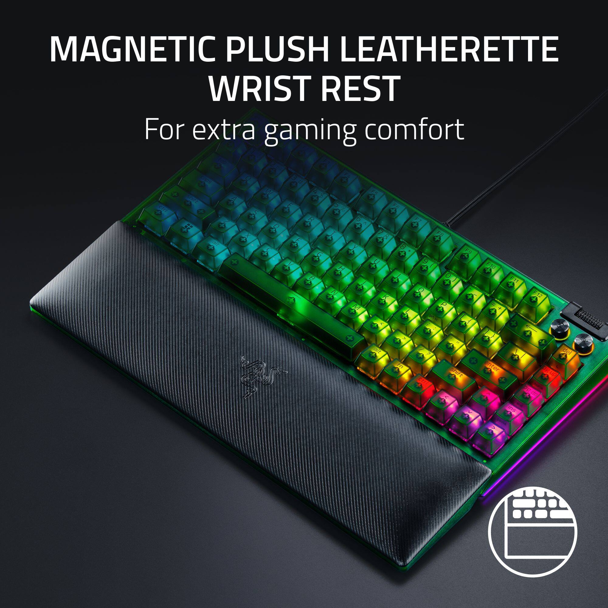 MAGNETIC PLUSH LEATHERETTE WRIST REST For extra gaming comfort.