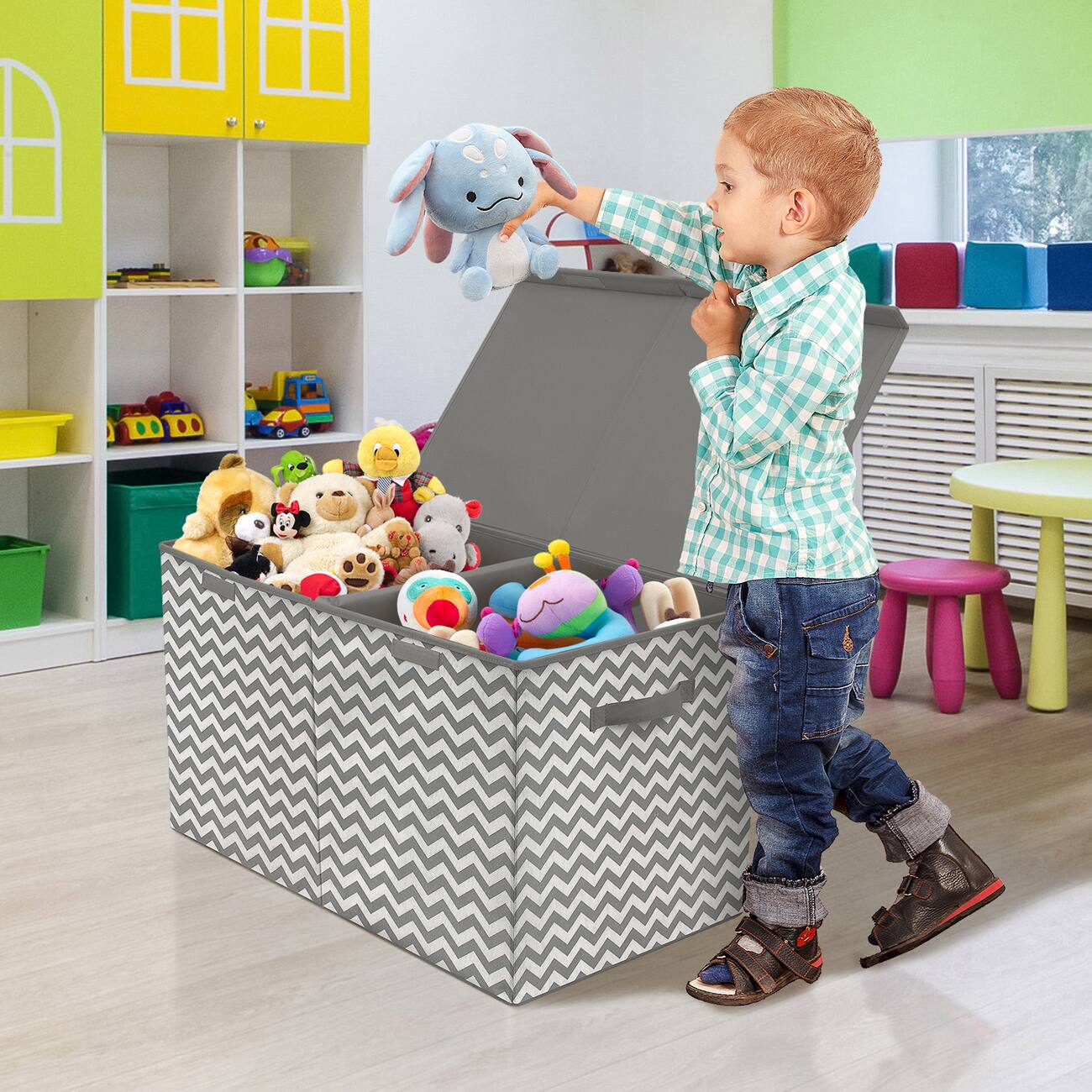 Alt View 1. Sorbus - Sorbus Toy Chest with Flip-Top Lid, Kids Collapsible Storage for Nursery, Playroom, Closet, Home Organization - Chevron Gray.