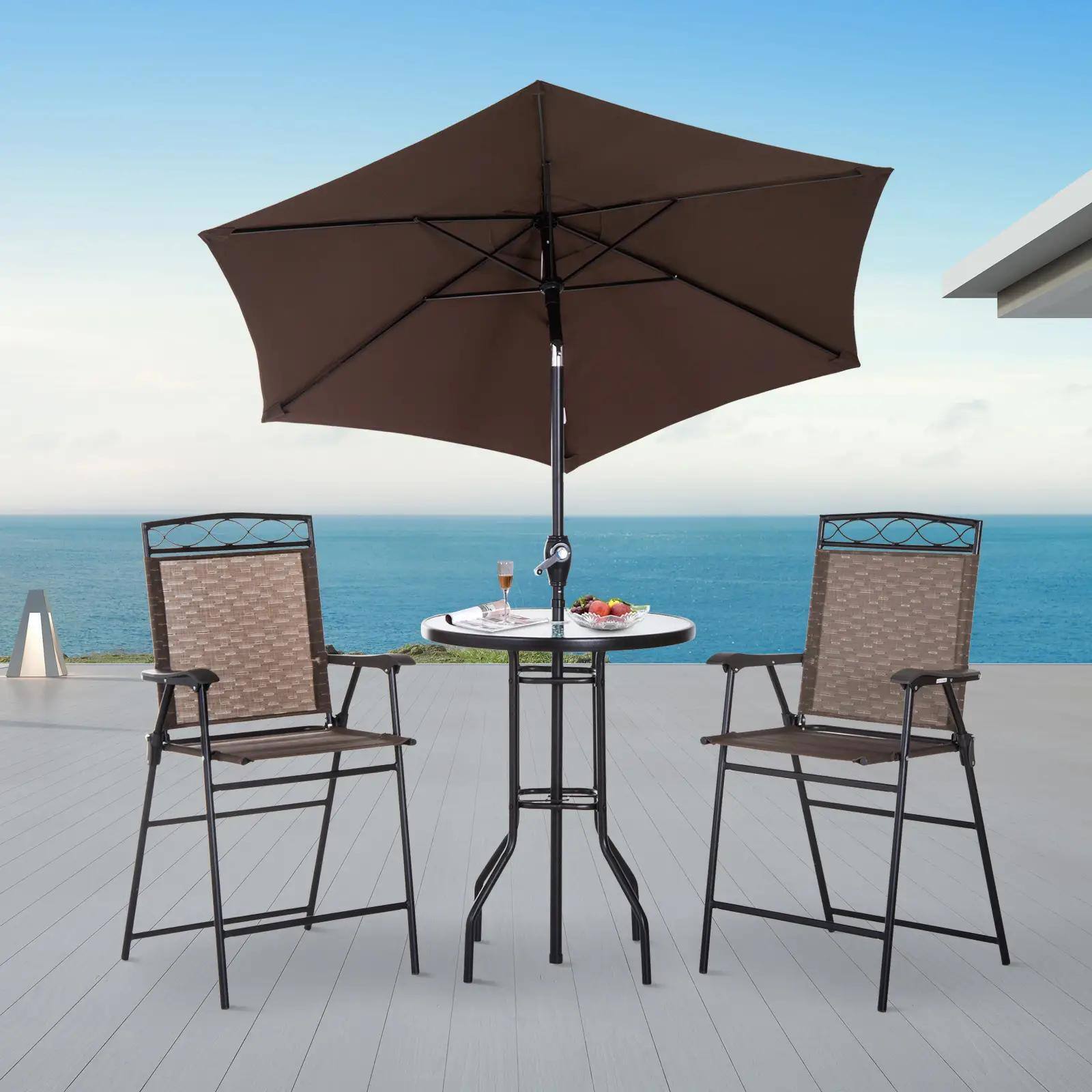 Angle. Resenkos - Resenkos 4 Pieces Outdoor Patio Dining Furniture Set, 2 Folding Chairs, Adjustable Angle Umbrella, Steel, Brown - Brown.