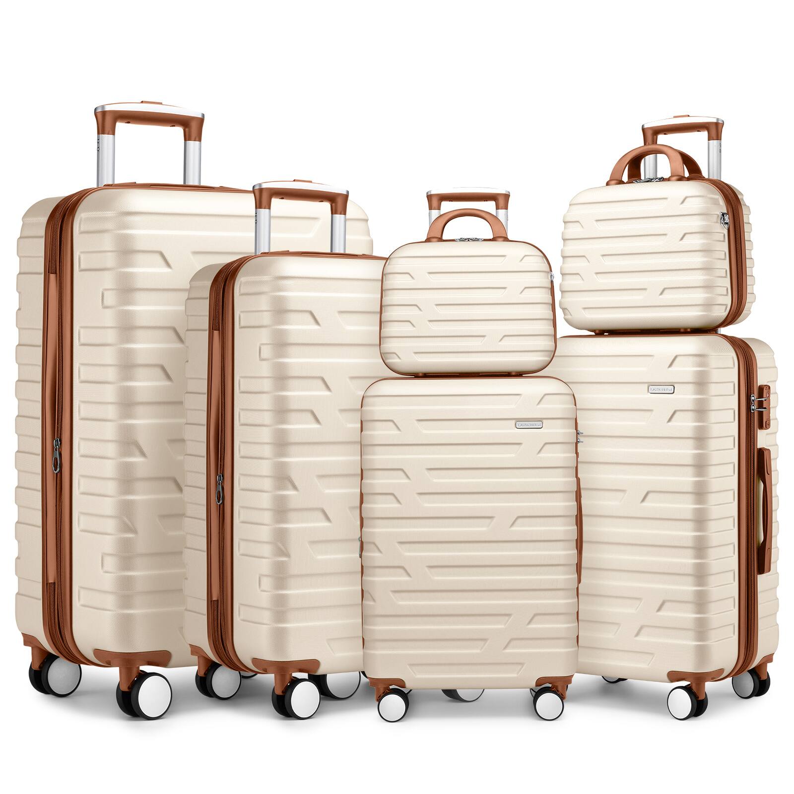 Angle. LOVMOR - Lovmor 6-Piece Luggage Set  TSA  Spinner  Expandable  Cosmetic Case - Cream+Brown.