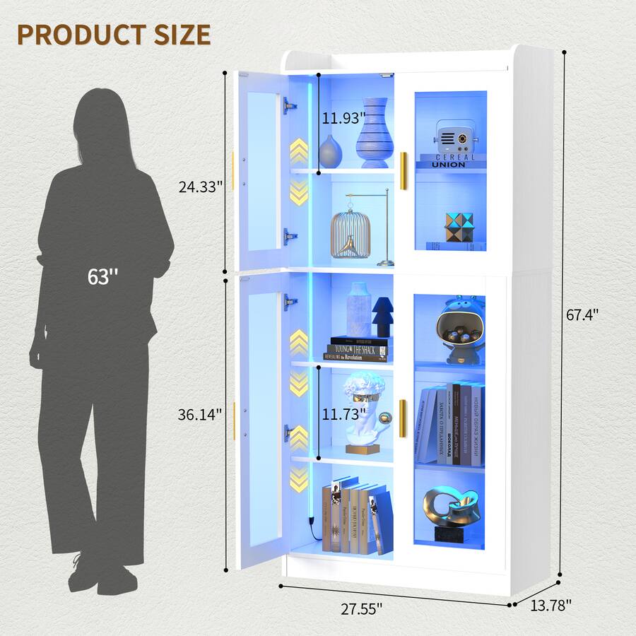 Rgb Bookcase Aheaplus 6 Shelf Bookcase with 4 Glass Doors, 67.4'' Tall Display ...