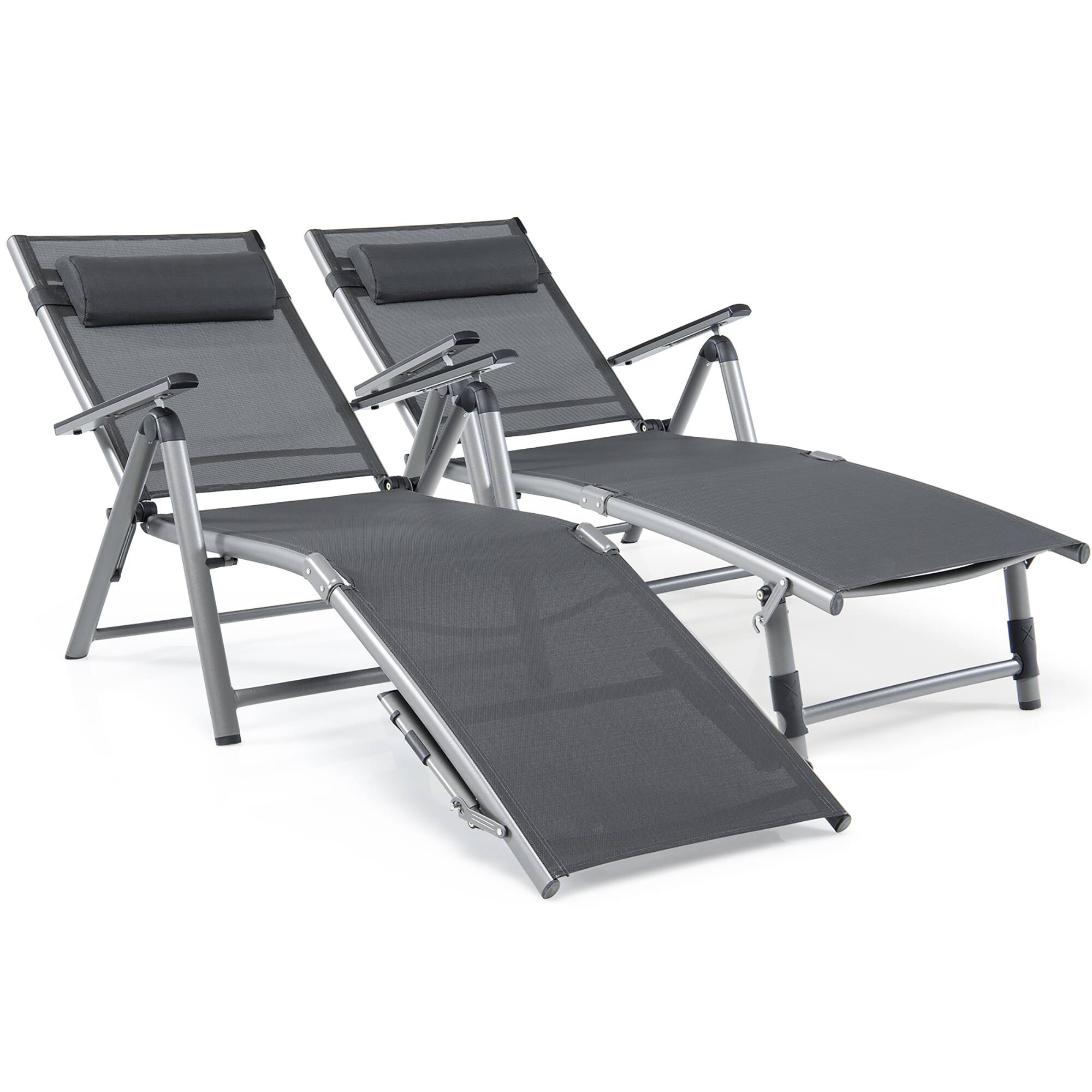 Alt View 1. Gymax - Gymax 2PCS Patio Lounge Chair Rustproof Aluminum Folding Chaise w/ Adjustable Backrest & Footrest - Black.
