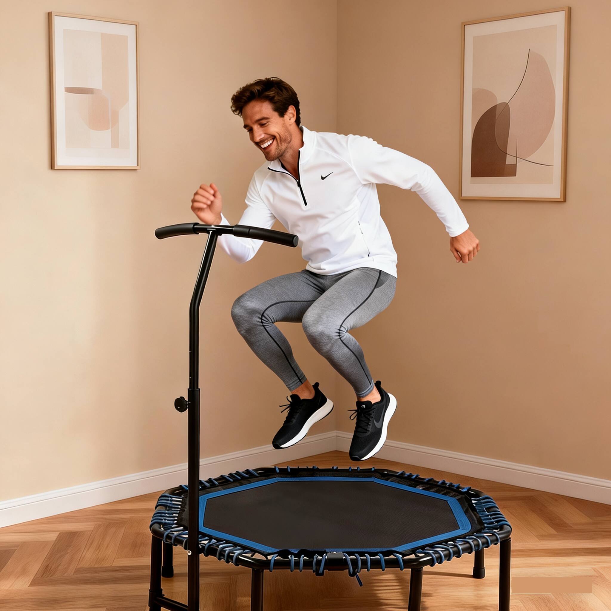 Alt View 1. Ecooso - 48" Foldable Fitness Trampoline w/ Adjustable Handlebar, Bungee Cords, Quiet, 450 lb Capacity, Home/Gym - Blue.