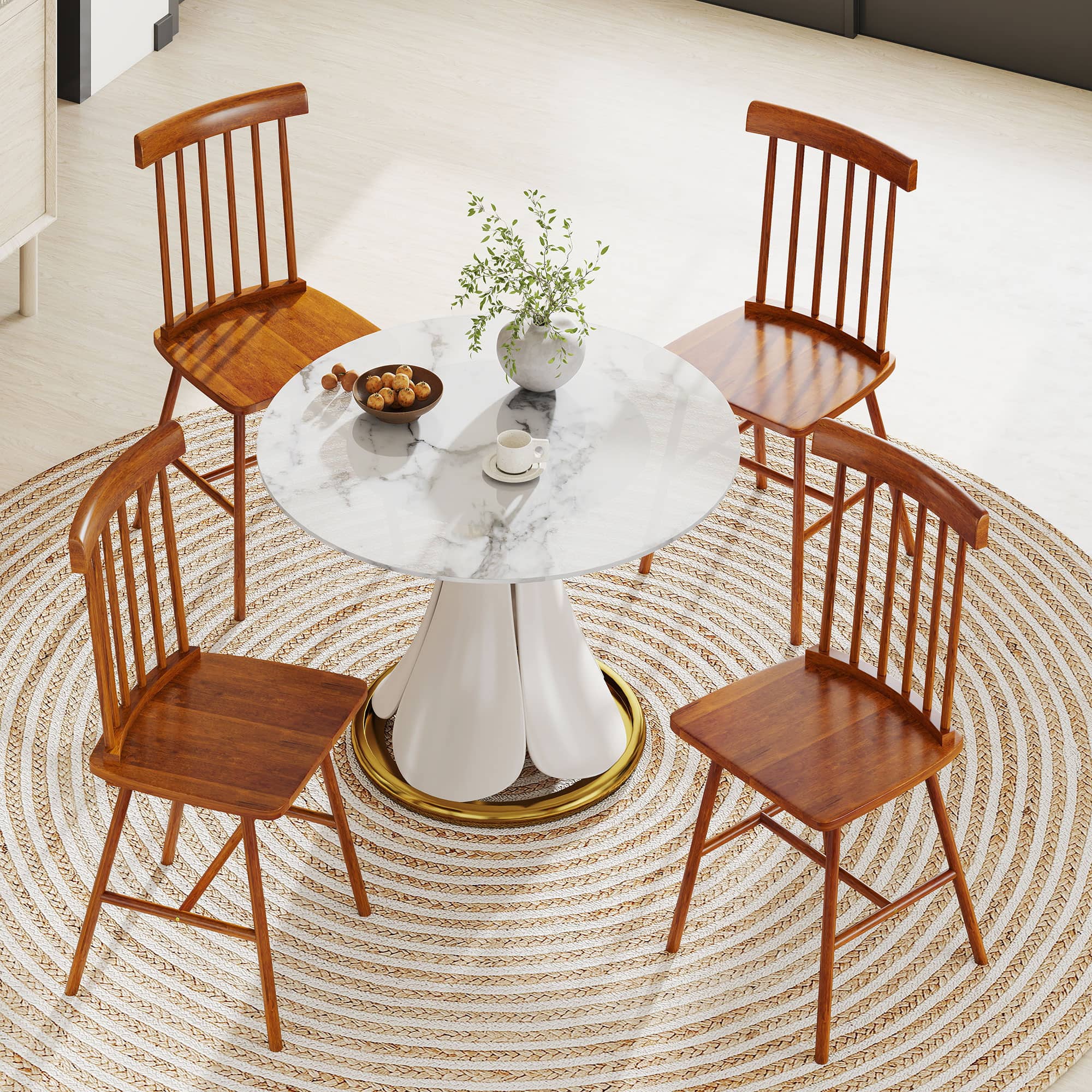 Homcom - Chairs Set of 4, Farmhouse Wood Kitchen Chairs with Rubber Wood Frame, Spindle Back for Dining Room - Light Brown