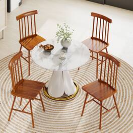 Homcom - Chairs Set of 4, Farmhouse Wood Kitchen Chairs with Rubber Wood Frame, Spindle Back for Dining Room - Light Brown