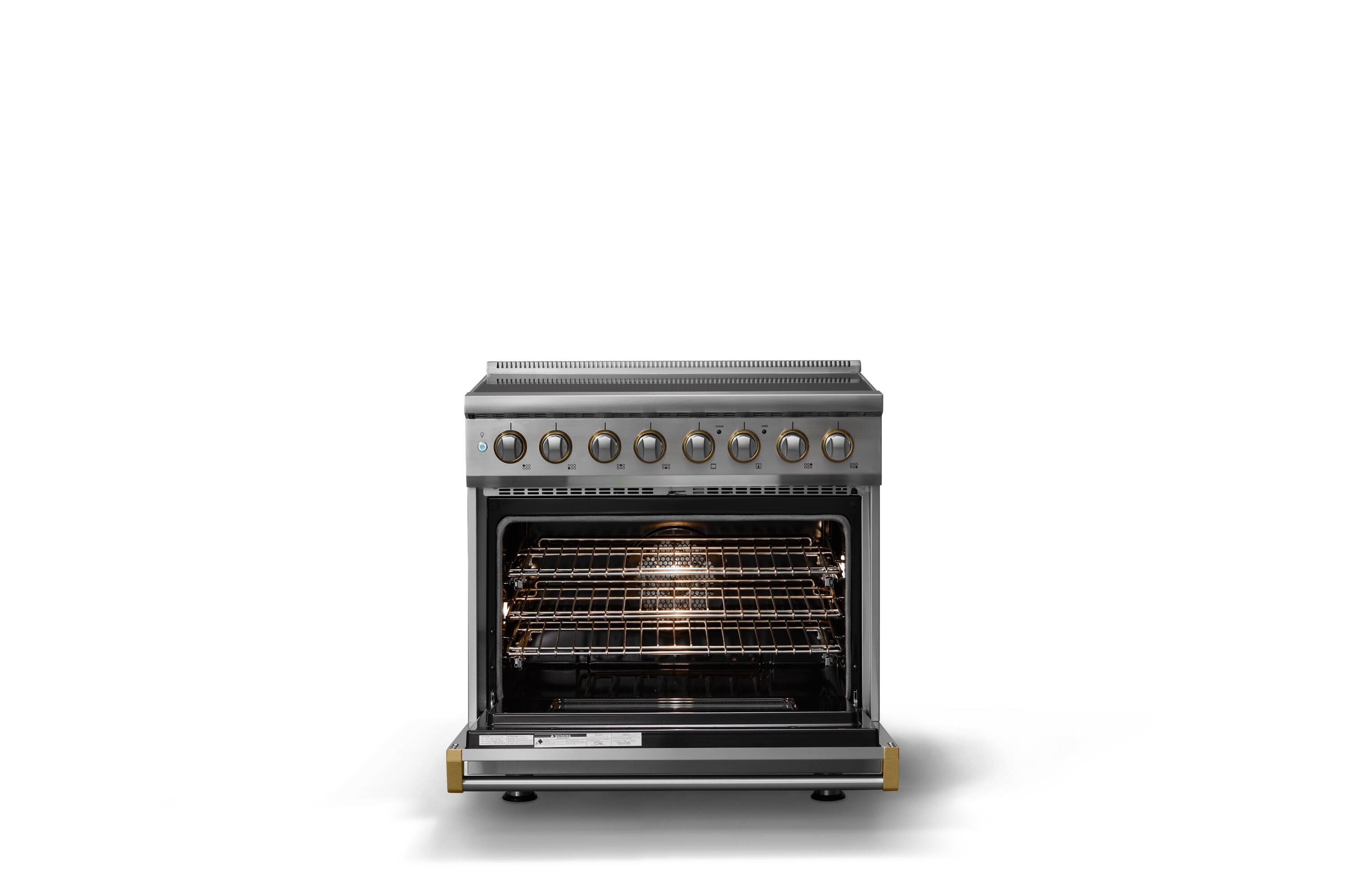 Alt View 2. Viking - 36"W. 5.6 Cu.Ft. Pro5S 6 Element Freestanding Electric Induction Convection Range - Stainless Steel/Brushed Brass - Stainless Steel.