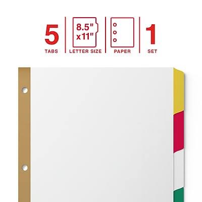 Staples Large Tab Write & Erase Paper Dividers, 5 Tab, Multicolor ...