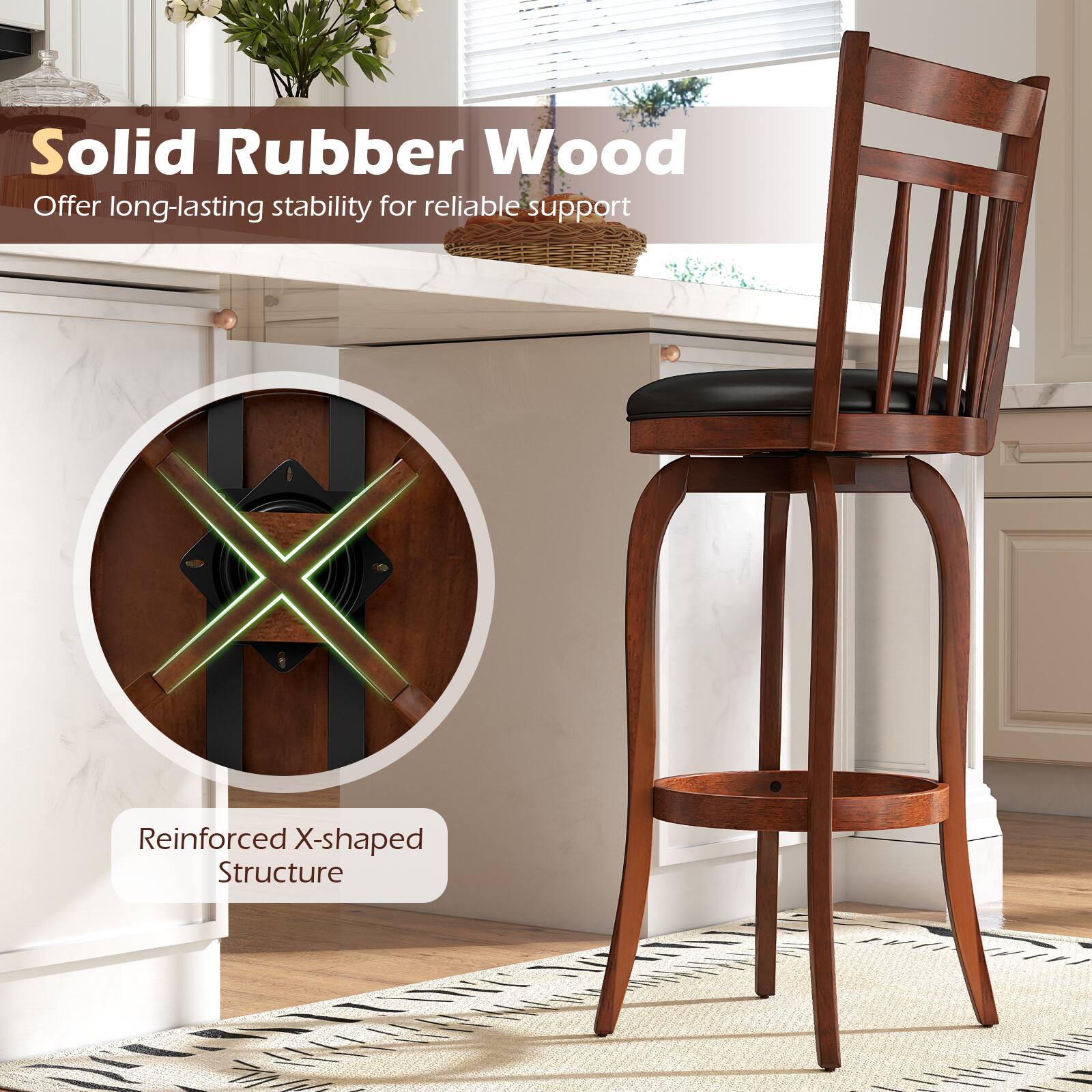 Solid Rubber Wood  
Offer long-lasting stability for reliable support  

Reinforced X-shaped Structure
