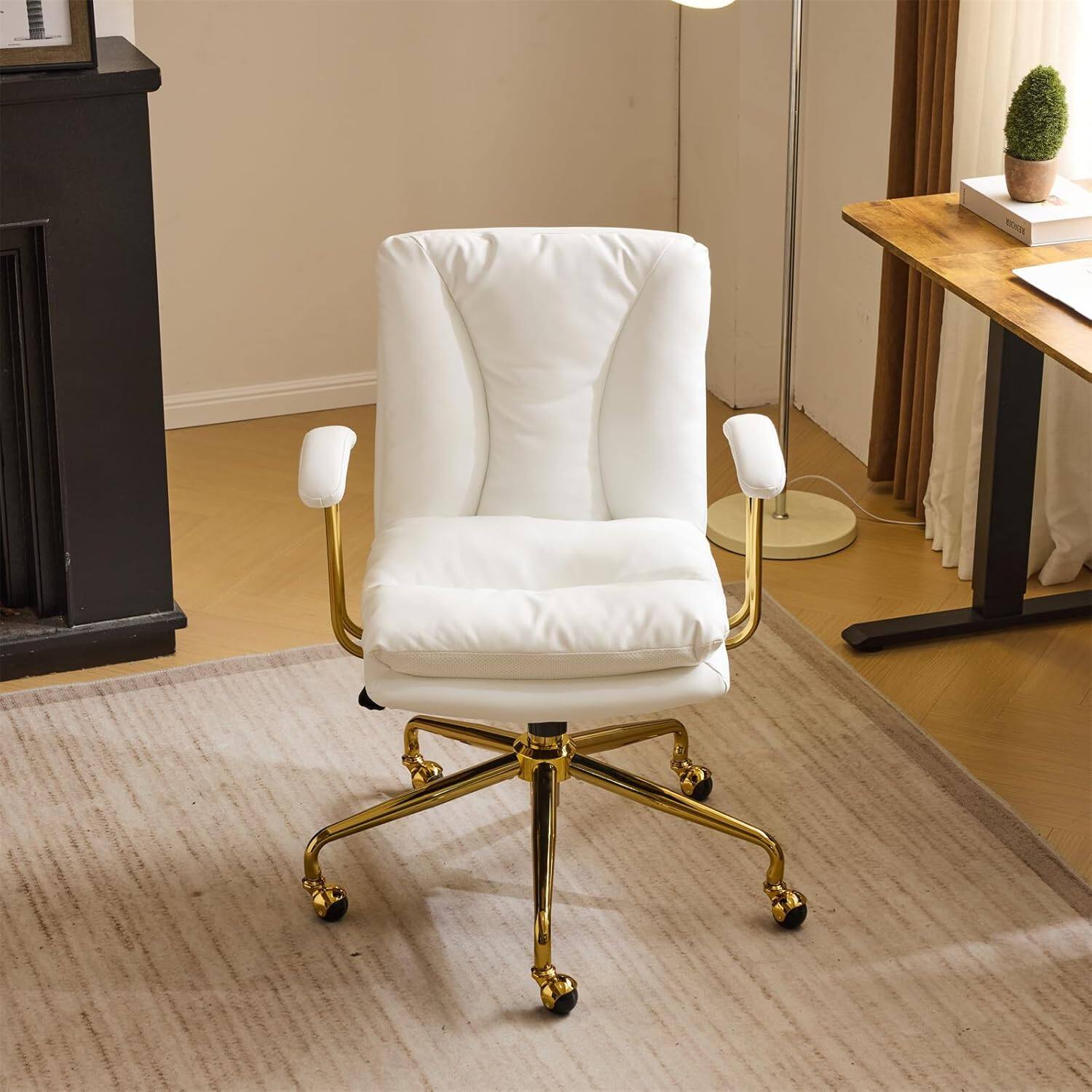 Alt View 8. Winado - Desk Chair with Removable Armrests, Back,Adjustable Rolling Swivel Computer Task Chair for Study,Makeup,Office,Home - White-PU.