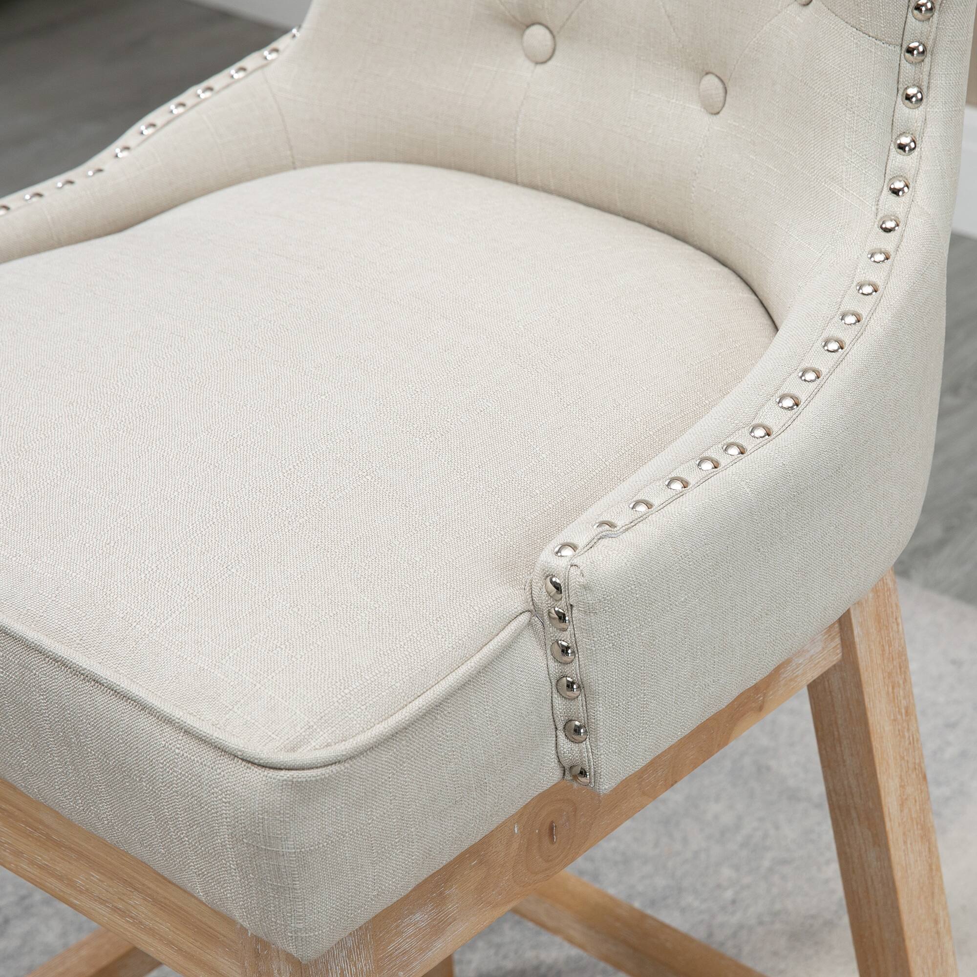 Alt View 7. Homcom - Memory Swivel Bar Stools Set of 2, Upholstered Fabric Bar Height Stools (30"H) with Tufted Back, Nailhead-Trim - white.