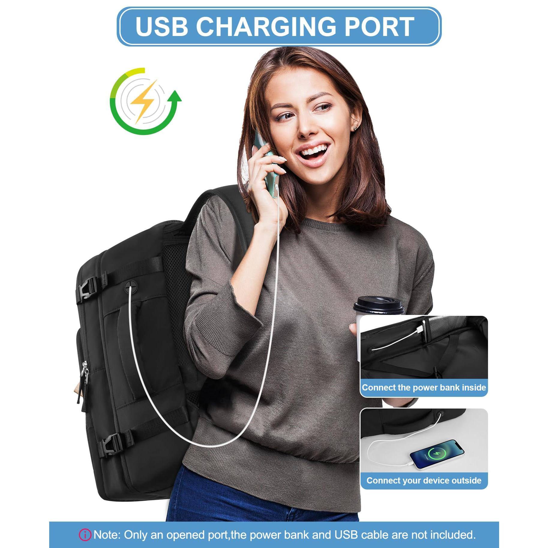 Alt View 2. Stamp n Camp - Travel Backpack For Men Women  Lightweight Personal Item Trave Bag Airlines Carry On With Usb Charging Port Durable - Black-X-Large.