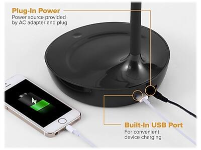 Plug-In Power  
Power source provided by AC adapter and plug  

Built-In USB Port  
For convenient device charging