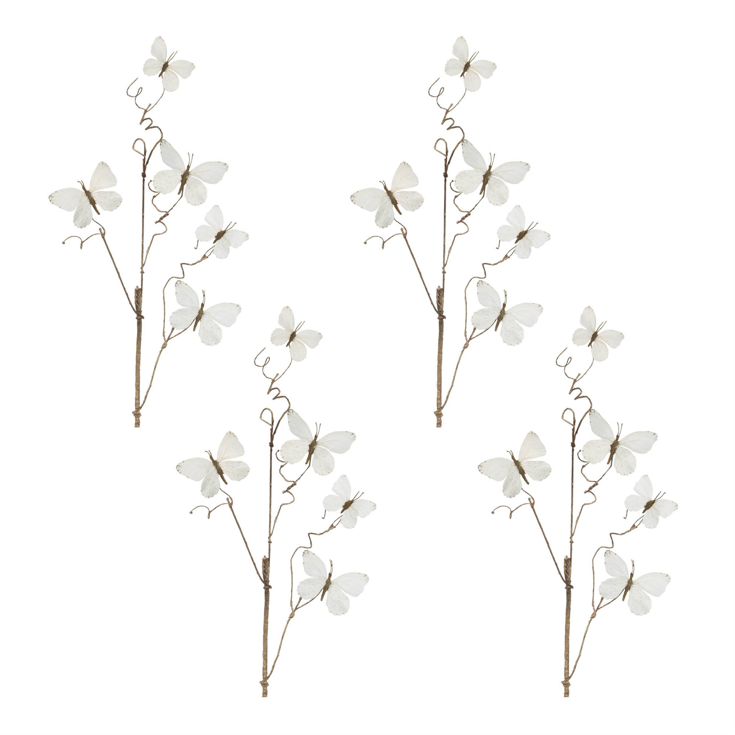 Left. BreeBe - Butterfly Twig Spray (Set of 4) - White.