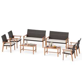 Costway - 8 PCS Patio Furniture Set with Acacia Wood Coffee Table & Soft Cushions for Garden - Mix Brown