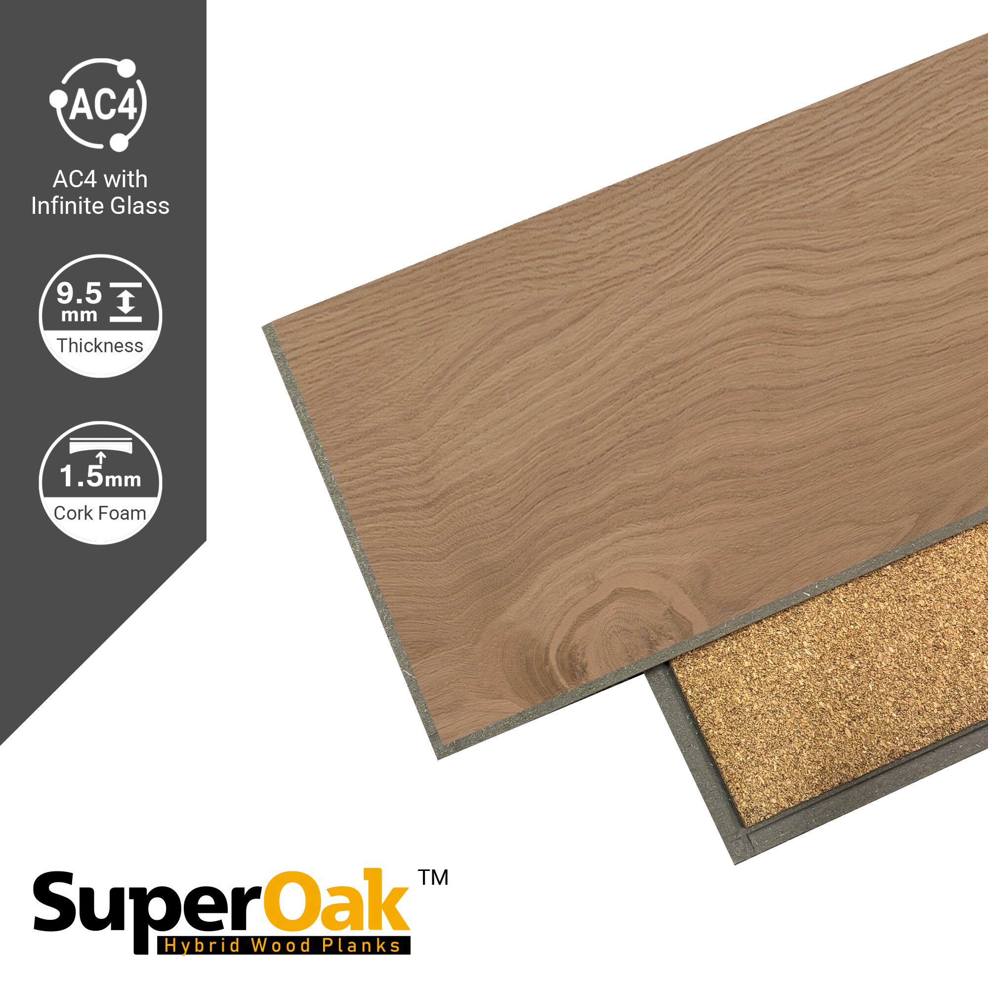 AC4 with Infinite Glass  
9.5 mm Thickness  
1.5 mm Cork Foam  
SuperOak™ Hybrid Wood Planks