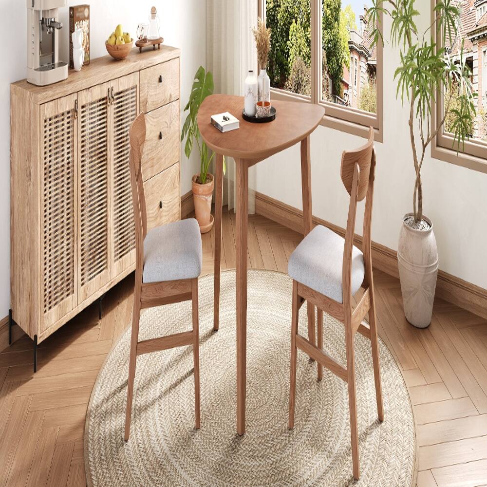Back. Loheer - Loheer 3-Piece Table Set Triangular Dining Table with 2 Curved Wood Chairs Small Space Light Brown - Light Brown.