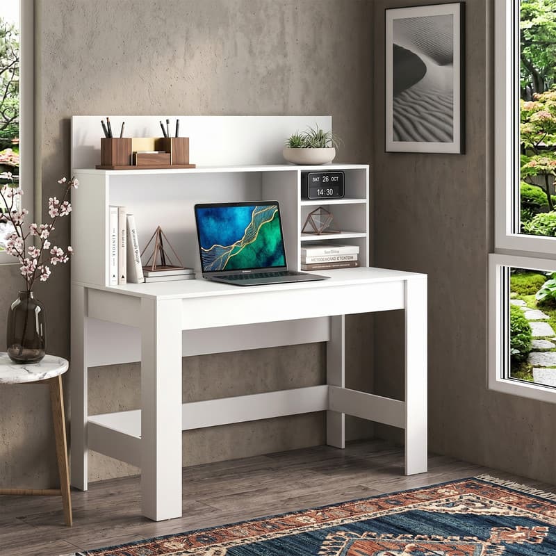 "WELLFOR - 48"" Computer Desk with Anti-Tipping Kits and Storage Shelf, Writing Study Desk for Home Office - White" price history on PriceWatchPro