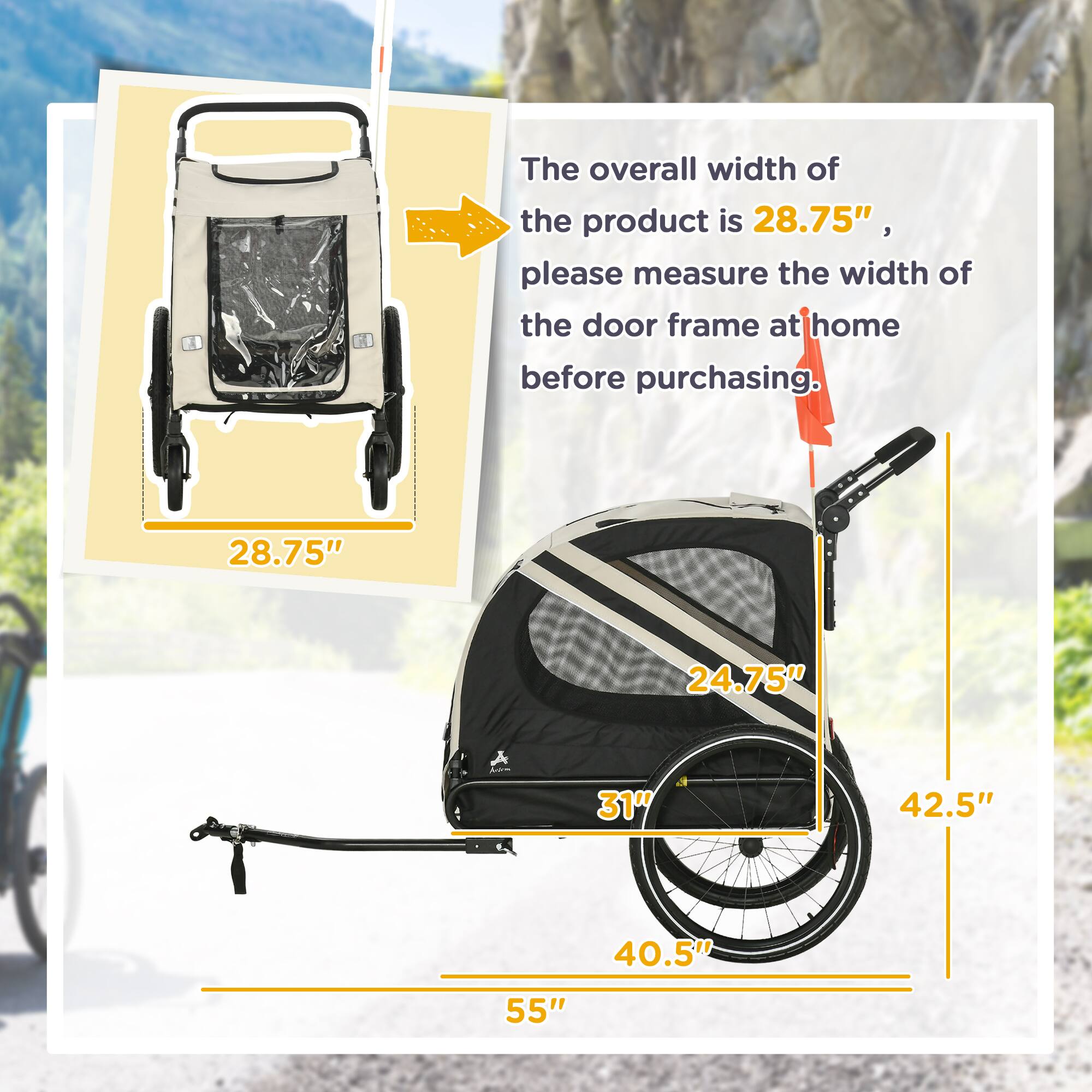 Left. Aosom - 2-in-1 Pet Bike Trailer for Small Dogs, Road-Visibility Dog Stroller Bicycle Carrier, Weather-Strong Bike Wagon Sidecar.