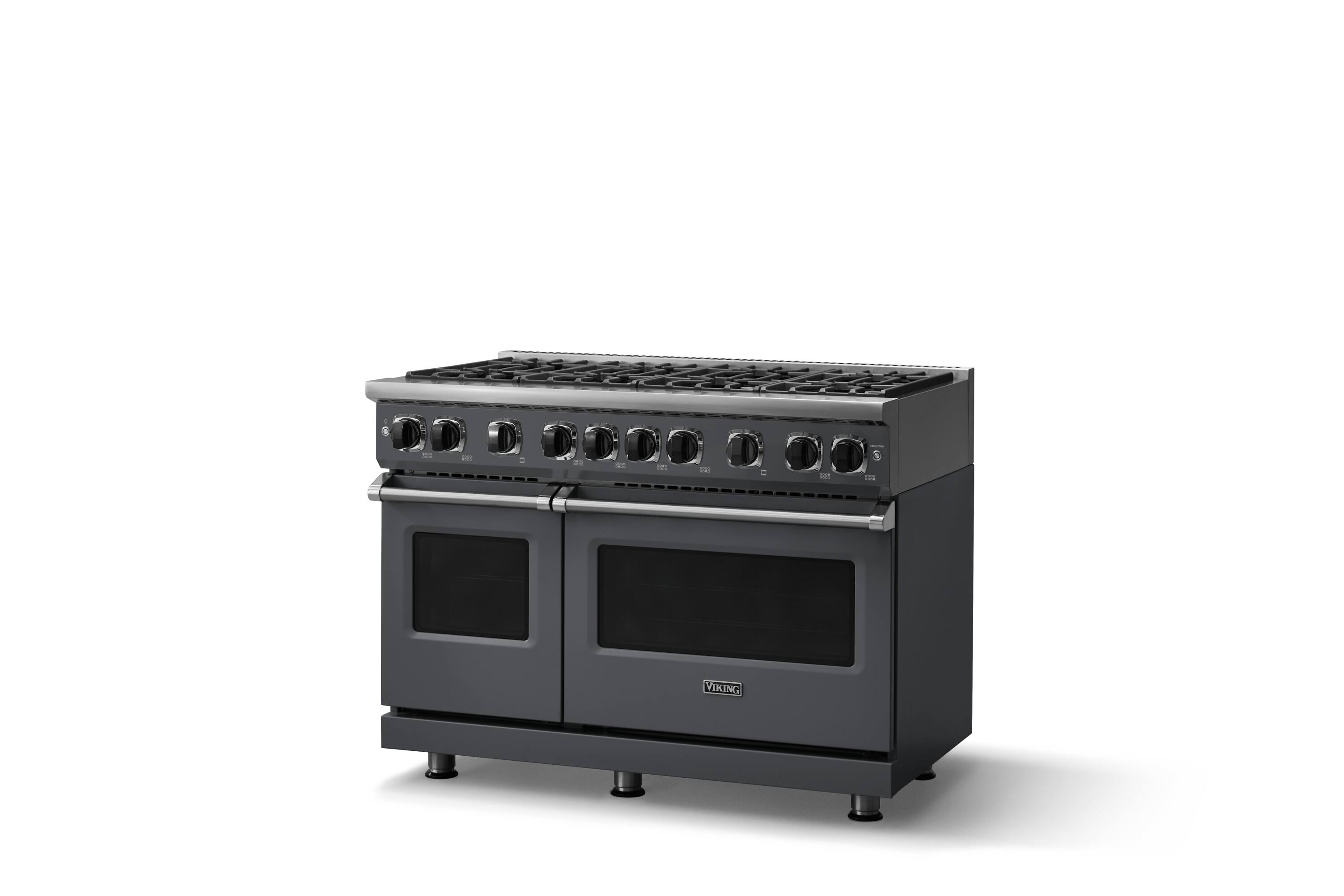 Angle. Viking - 48"W. 7.3 Cu. Ft. Freestanding Sealed 8 Burner LP Gas Range - Cast Black - Cast Black.
