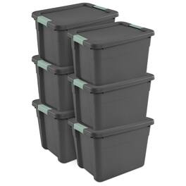 Sterilite - 6Pk Latch Tote, Stackable Plastic Storage Container, 12Gal, Gray/Green - FLAT GRAY W/ GRN RIVER LATCHES