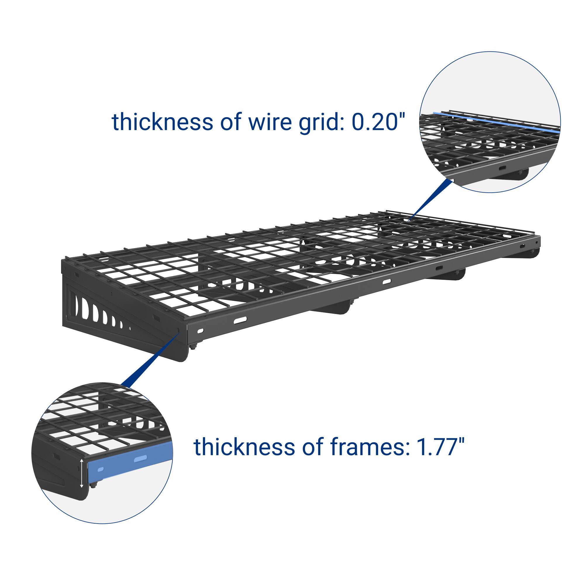 thickness of wire grid: 0.20"  
thickness of frames: 1.77"