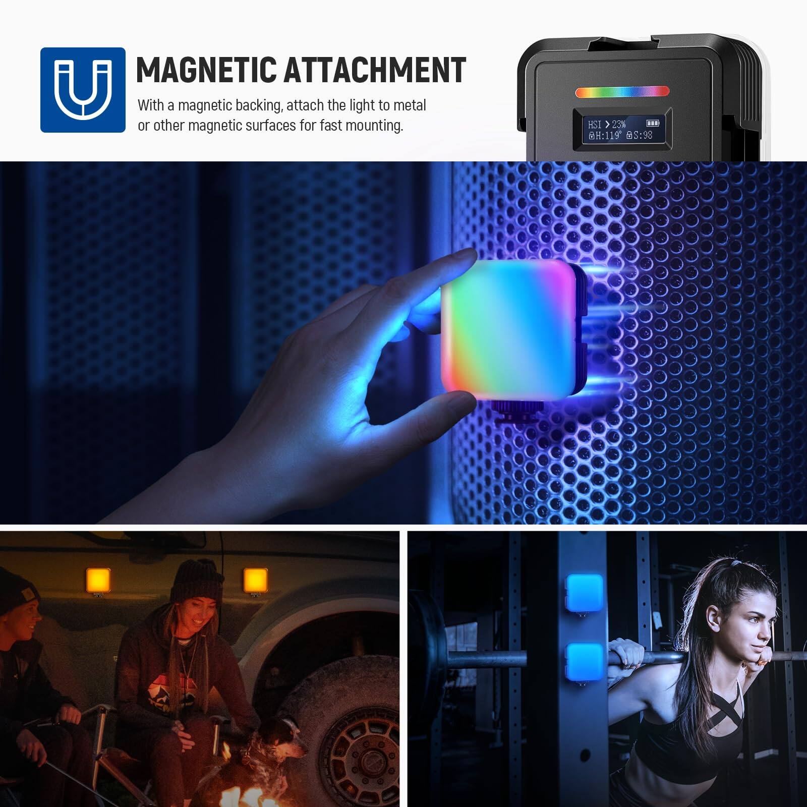 MAGNETIC ATTACHMENT  
With a magnetic backing, attach the light to metal or other magnetic surfaces for fast mounting.  

HSI > 23.0  
RH:119  
GS:98