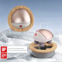 BREO - Scalp Massager with Red Light Heat, Silicone Bristles and Magnetic Bamboo Charging Base, Waterproof, Portable - Gold