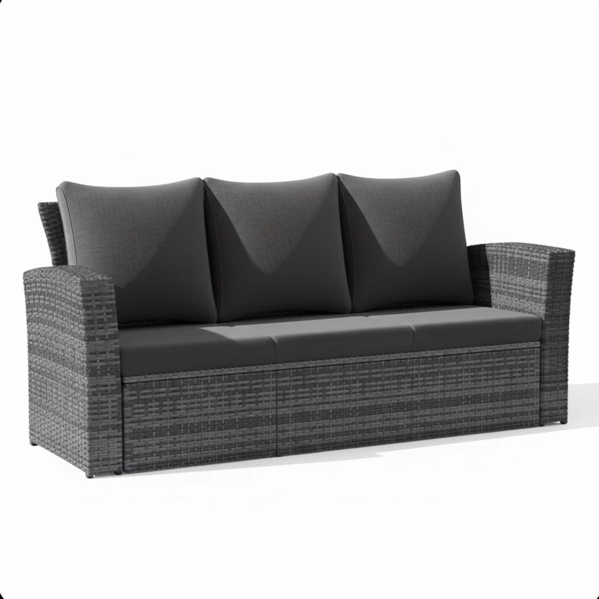 Mondawe - 67.7" All-Weather Wicker 3-Seat Patio Sofa with Thick Cushions & Frame - Black