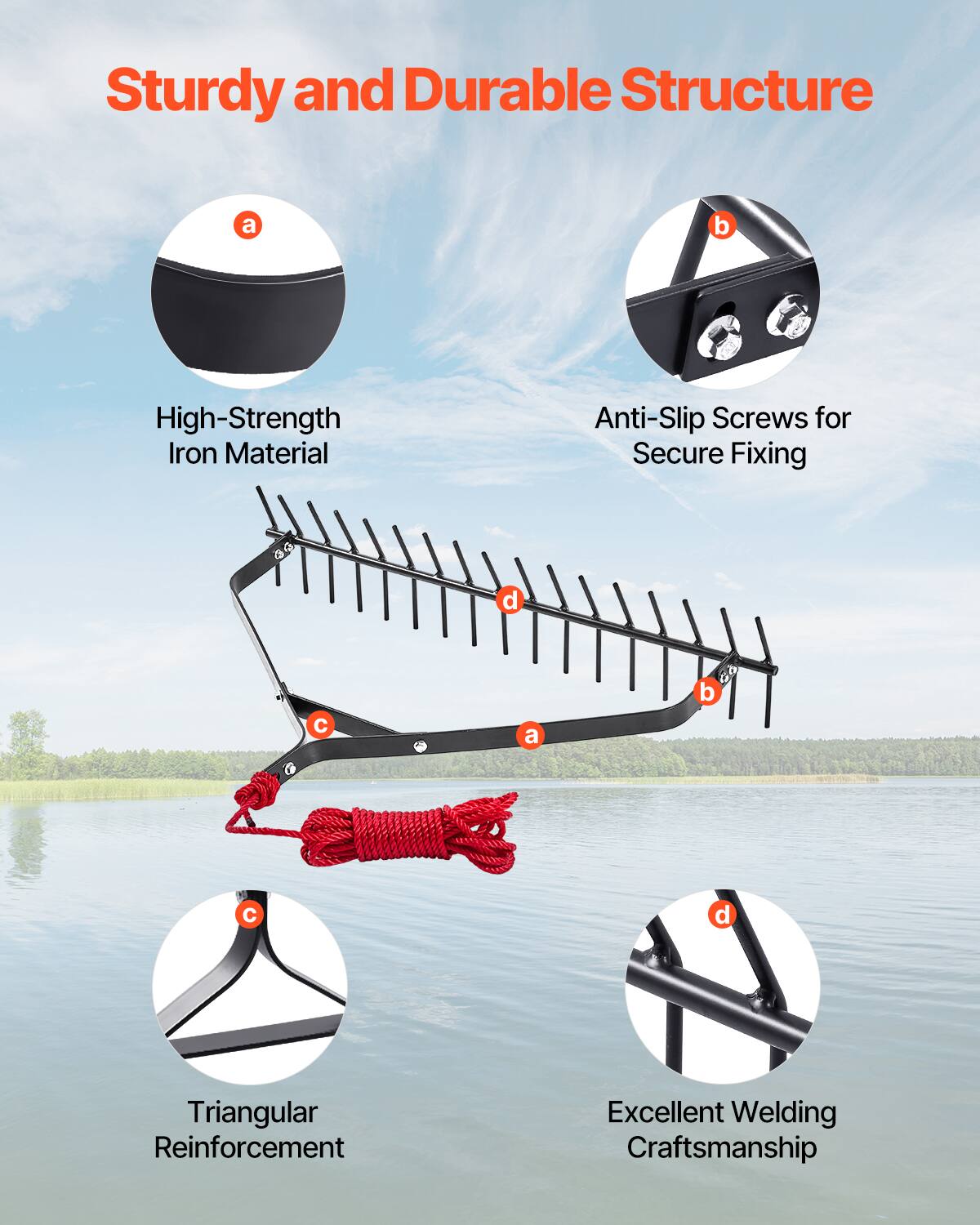 Sturdy and Durable Structure

a. High-Strength Iron Material

b. Anti-Slip Screws for Secure Fixing

c. Triangular Reinforcement

d. Excellent Welding Craftsmanship