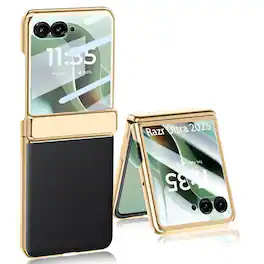Dteck - For Motorola Razr Ultra 2026/2025 Case with Built-in Screen Protector Hinge Protection Slim Plating Edge Leather Cover - Black