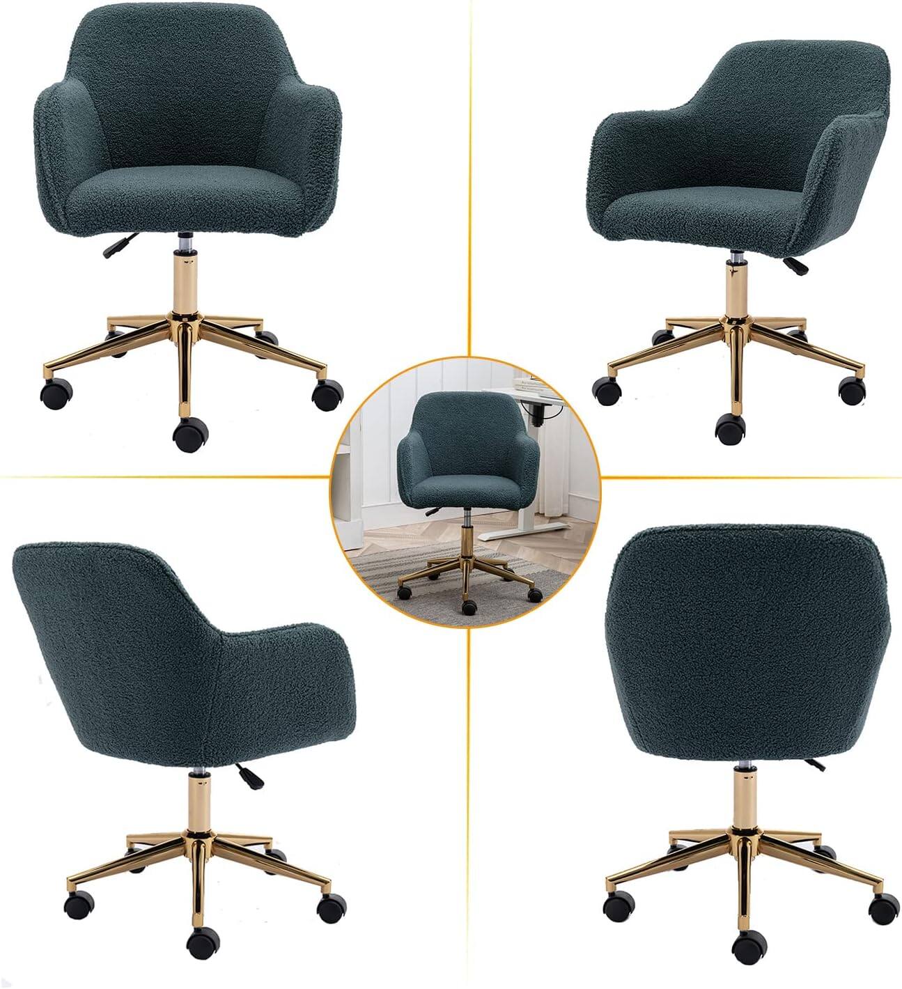 Alt View 6. Trinkets Crazed - Modern Teddy Fabric Material Adjustable Height 360 Revolving Home Office Chair With Gold Metal Legs - green.