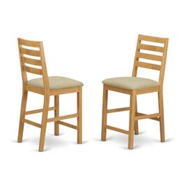 East West Furniture - CFS-OAK-C Caf Counter Height Barstools - Linen Fabric Upholstered Wooden Chairs, Set of 2, Oak - Red